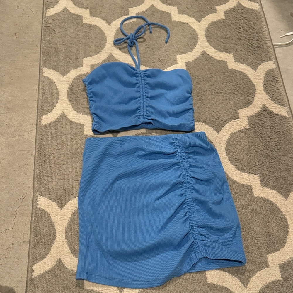 Zara Ribbed Blue Co-Ord Set
